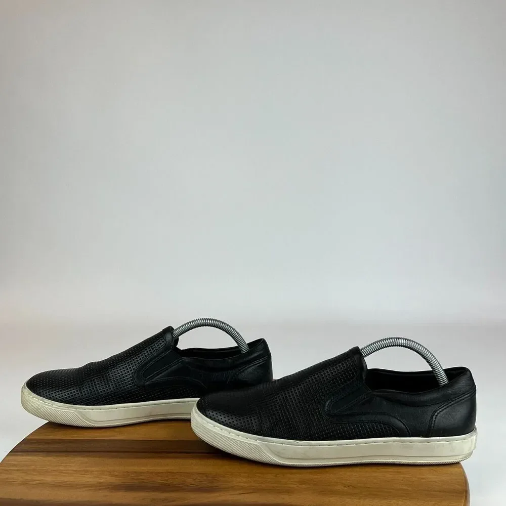 Mens Vince Fletcher Black Leather Slip On Casual Comfort Sneakers Shoes Size 8 M